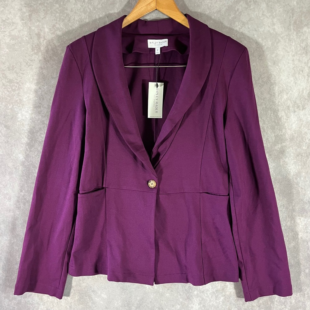 Ripley Rader Fitted‎ Blazer Womens Size 2 Plum Purple Ponte Knit Shawl Lapel NEW